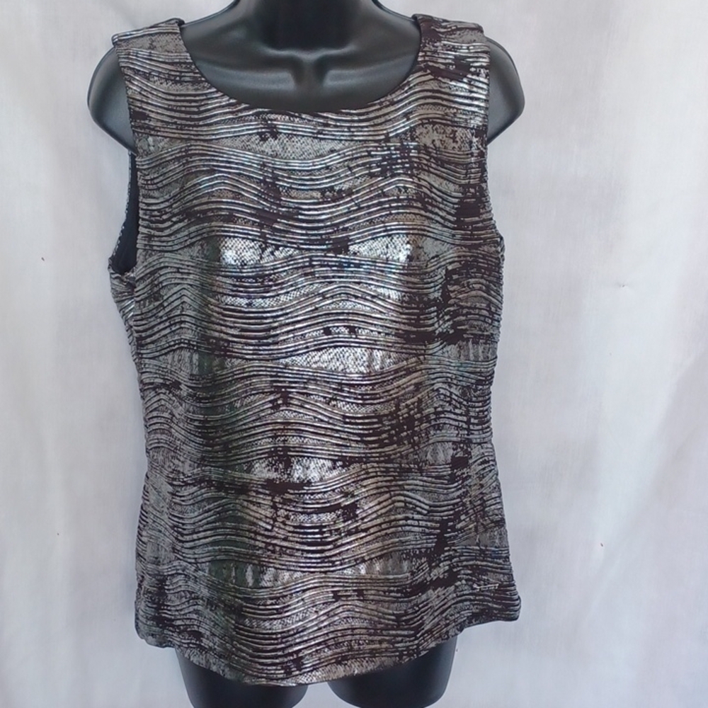 Calvin Klein Black Silver Sleeveless Top, fully lined , like new, M